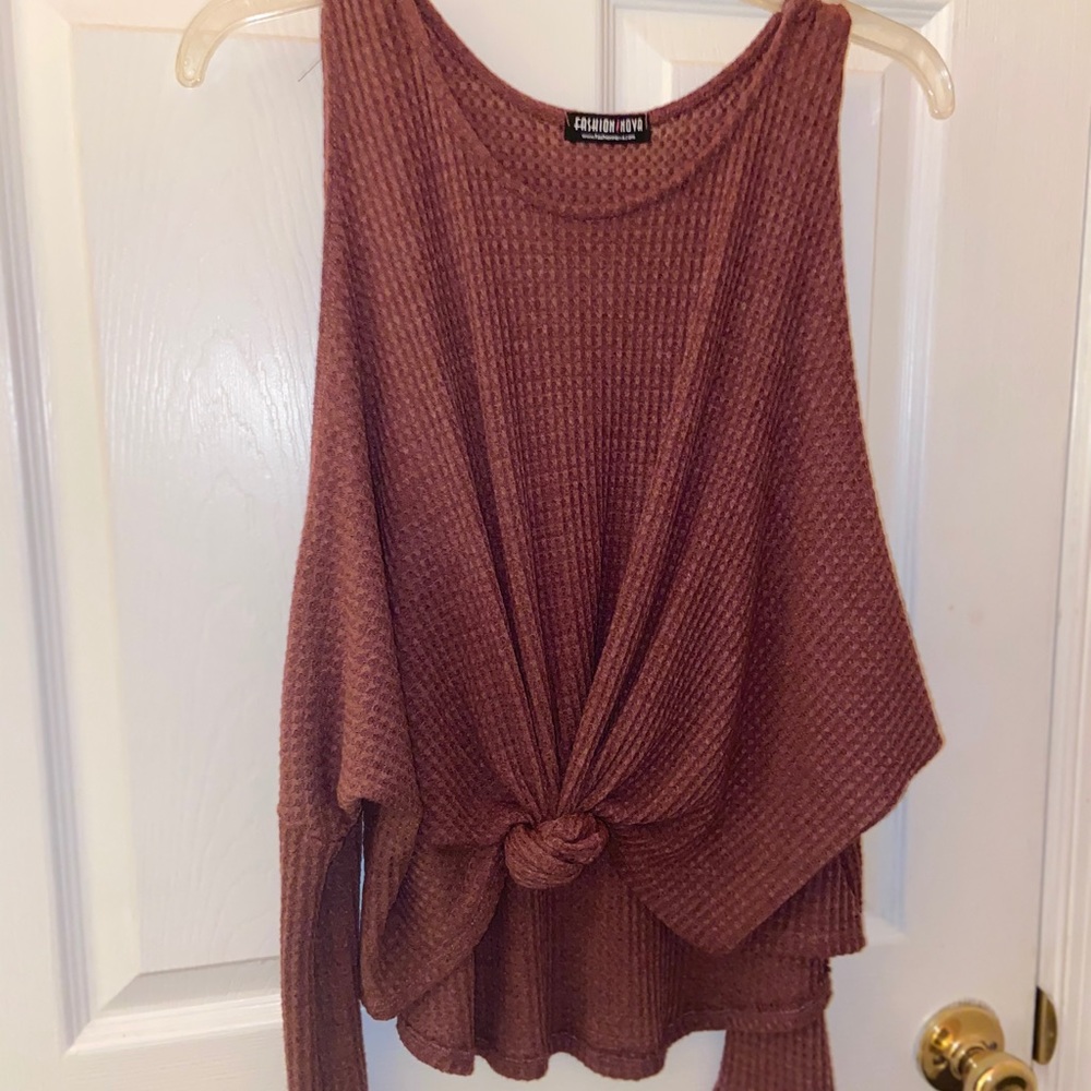 Exposed Shoulder Crop Sweater